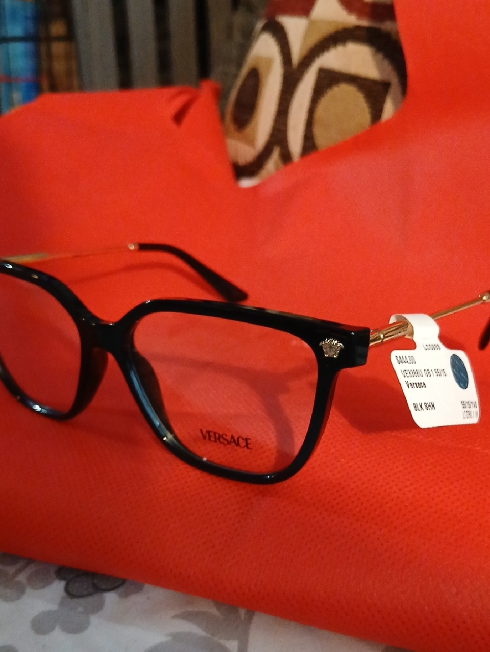 NWT! Versace Black Eyeglasses with Gold Temples